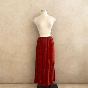 Kleen 90s Tiered Velvet Maxi Skirt Peasant XS Orange Rust Red